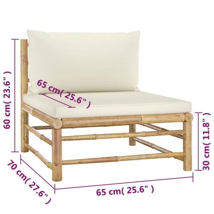4 Piece Garden Lounge Set with Cream White Cushions Bamboo