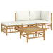 4 Piece Garden Lounge Set with Cream White Cushions Bamboo
