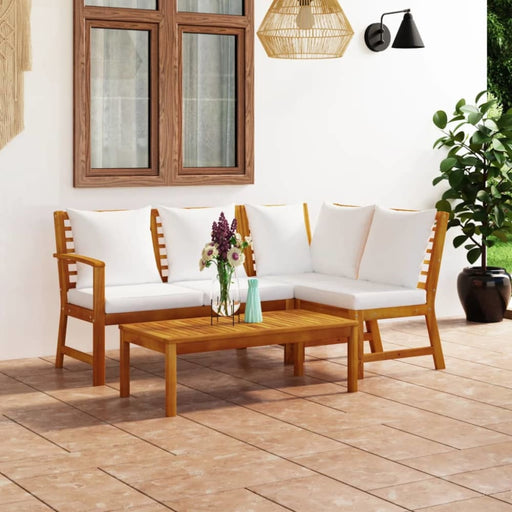 4 Piece Garden Lounge Set with Cushion Cream Solid Acacia