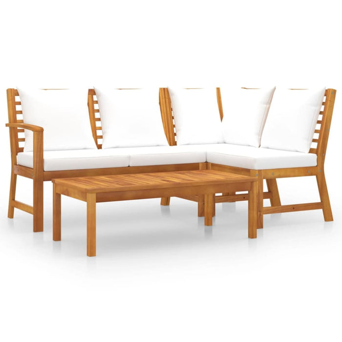 4 Piece Garden Lounge Set with Cushion Cream Solid Acacia