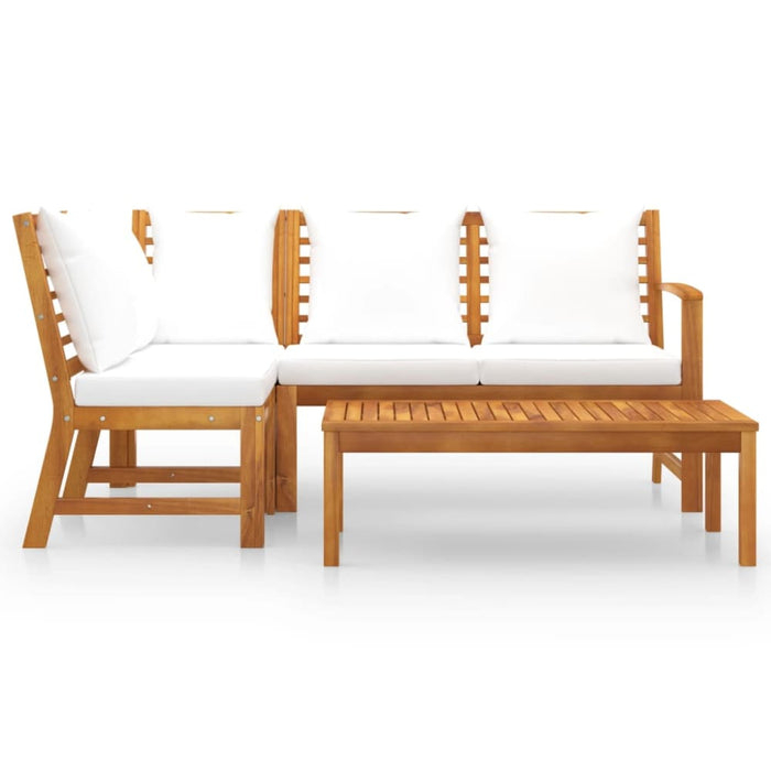 4 Piece Garden Lounge Set with Cushion Cream Solid Acacia