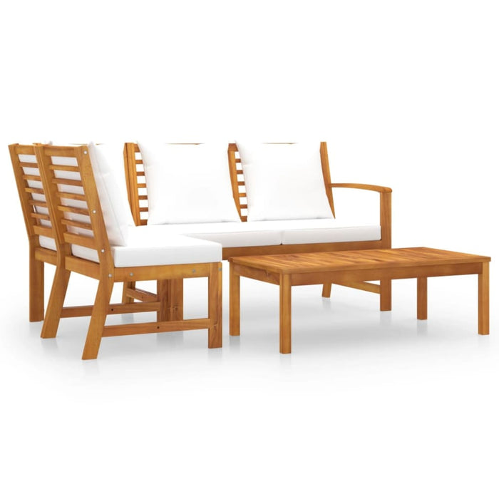 4 Piece Garden Lounge Set with Cushion Cream Solid Acacia