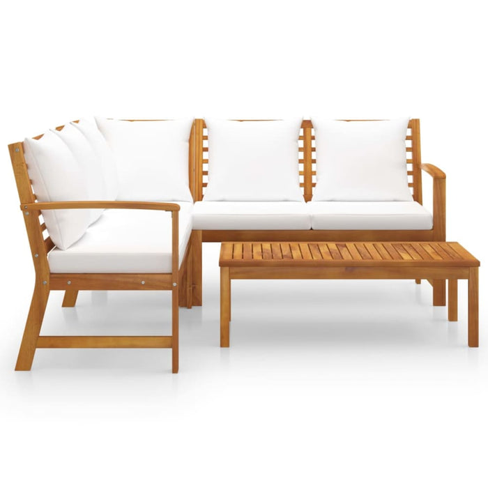 4 Piece Garden Lounge Set with Cushion Cream Solid Acacia