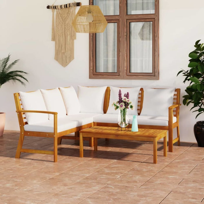4 Piece Garden Lounge Set with Cushion Cream Solid Acacia