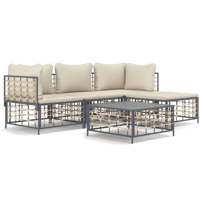 4 Piece Garden Lounge Set with Cushions Anthracite Poly