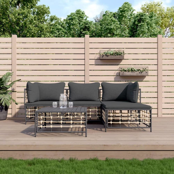 4 Piece Garden Lounge Set with Cushions Anthracite Poly
