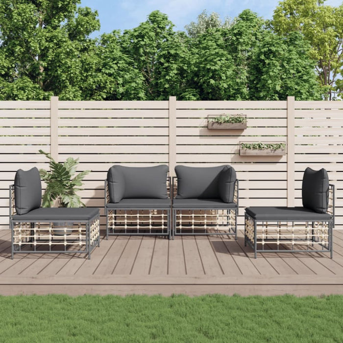4 Piece Garden Lounge Set with Cushions Anthracite Poly