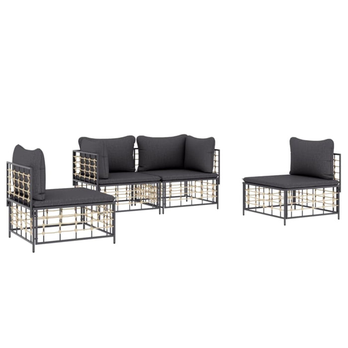 4 Piece Garden Lounge Set with Cushions Anthracite Poly
