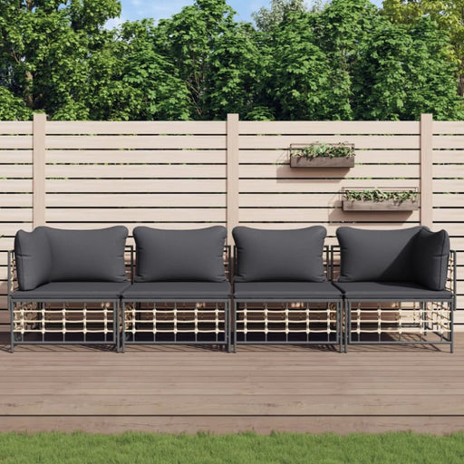 4 Piece Garden Lounge Set with Cushions Anthracite Poly