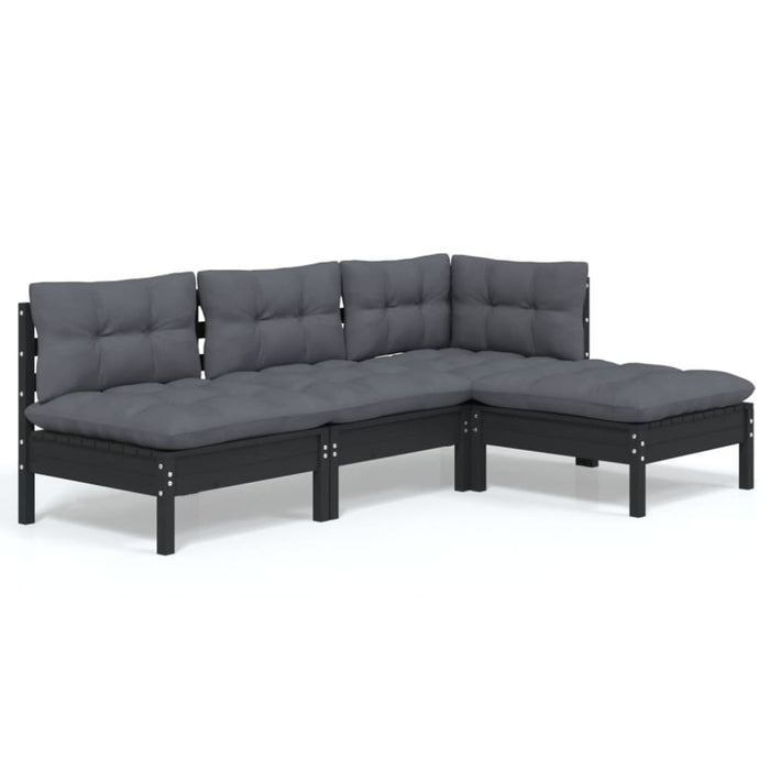 4 Piece Garden Lounge Set with Cushions Black Pinewood