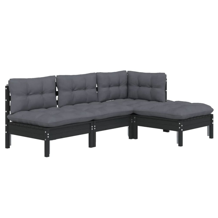 4 Piece Garden Lounge Set with Cushions Black Pinewood