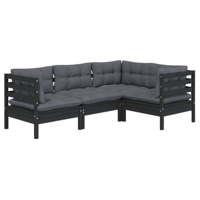 4 Piece Garden Lounge Set with Cushions Black Pinewood