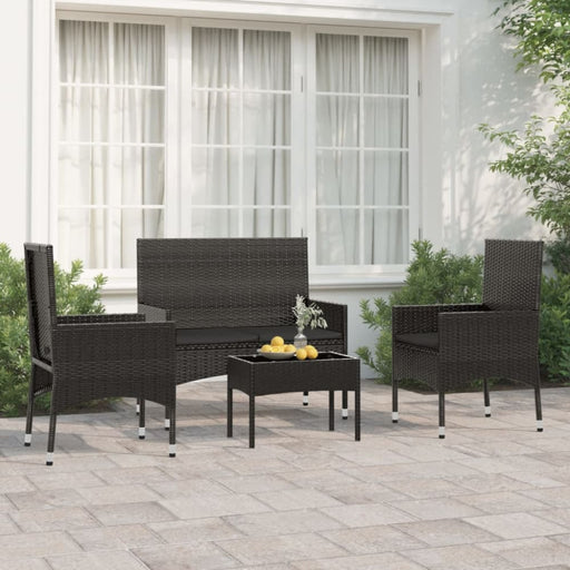 4 Piece Garden Lounge Set With Cushions Black Poly Rattan