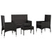 4 Piece Garden Lounge Set with Cushions Black Poly Rattan