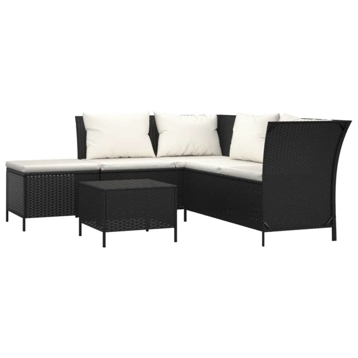 4 Piece Garden Lounge Set with Cushions Black Poly Rattan