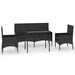 4 Piece Garden Lounge Set with Cushions Black Poly Rattan