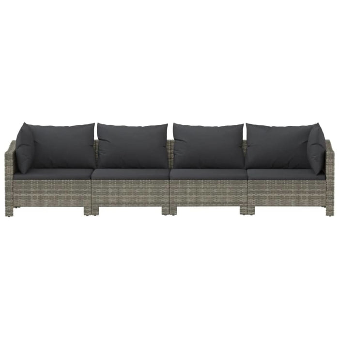 4 Piece Garden Lounge Set with Cushions Grey Poly Rattan