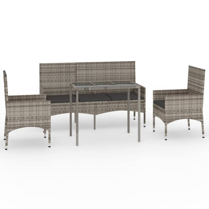 4 Piece Garden Lounge Set with Cushions Grey Poly Rattan