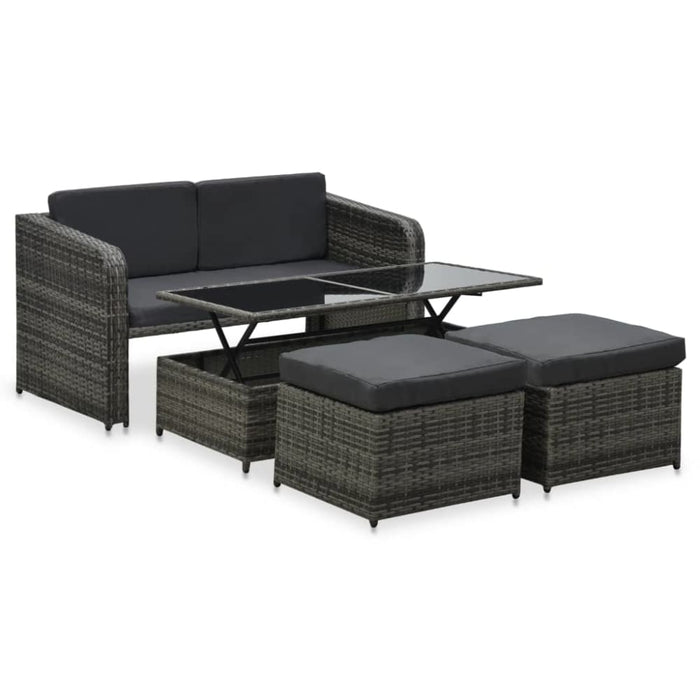 4 Piece Garden Lounge Set with Cushions Poly Rattan