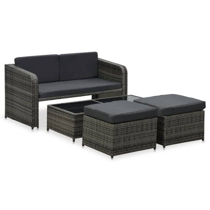 4 Piece Garden Lounge Set with Cushions Poly Rattan