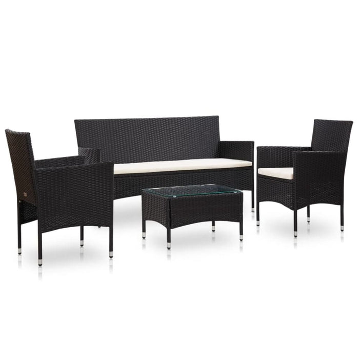 4 Piece Garden Lounge Set with Cushions Poly Rattan Black
