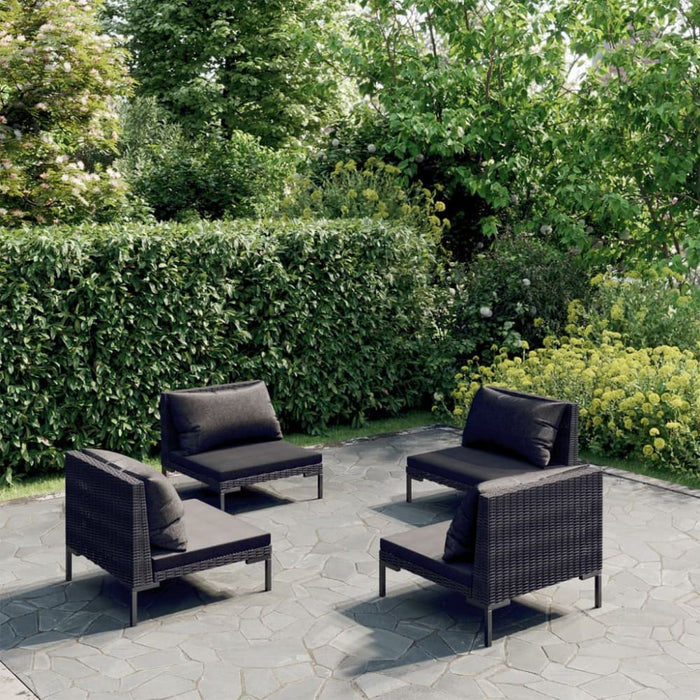 4 Piece Garden Lounge Set with Cushions Poly Rattan Dark