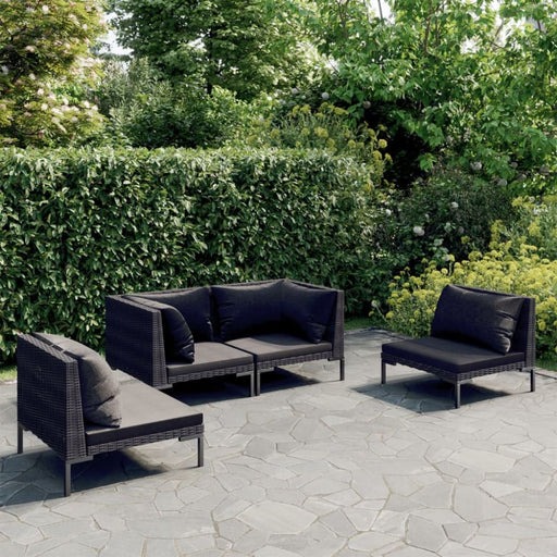 4 Piece Garden Lounge Set with Cushions Poly Rattan Dark