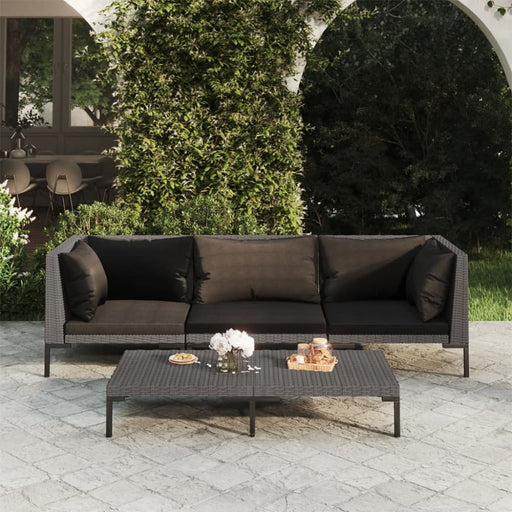 4 Piece Garden Lounge Set with Cushions Poly Rattan Dark
