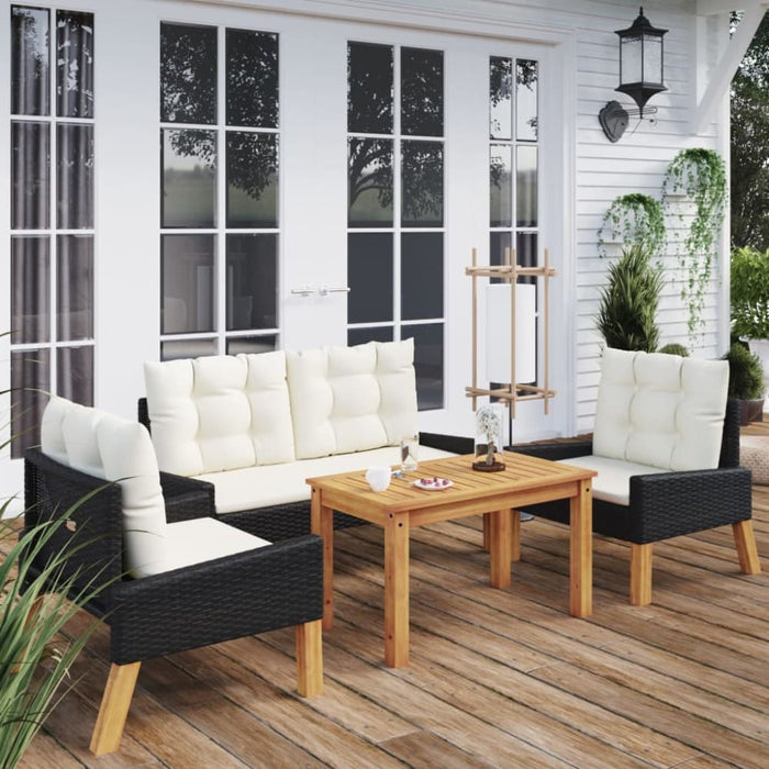 4 Piece Garden Lounge Set with Cushions Poly Rattan&solid