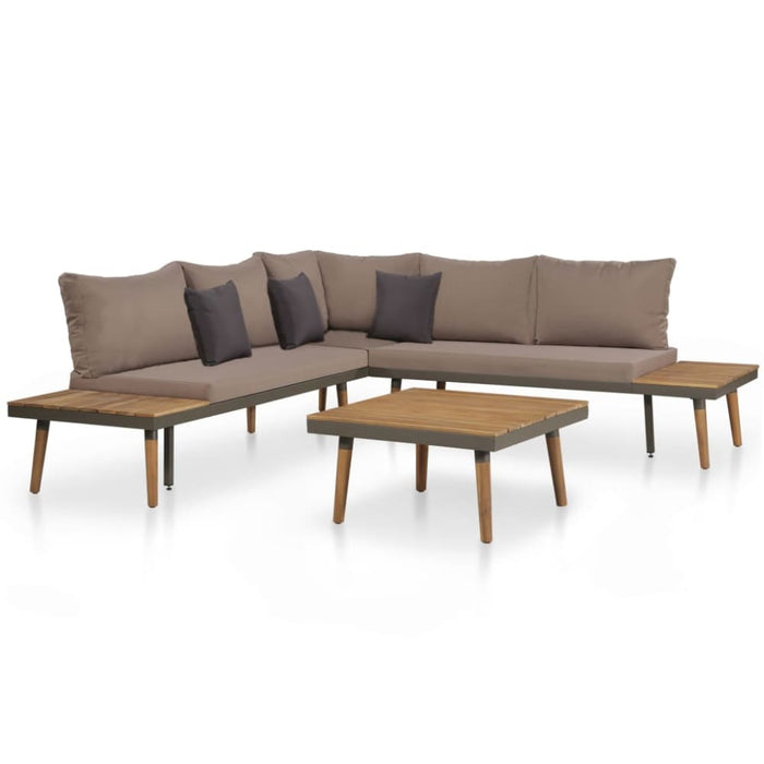 4 Piece Garden Lounge Set with Cushions Solid Acacia Wood