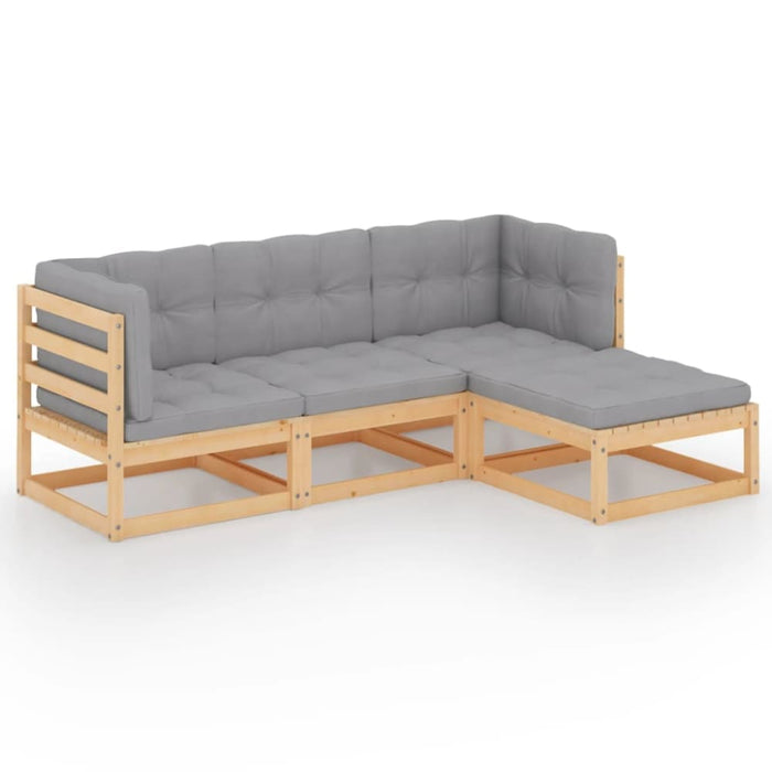 4 Piece Garden Lounge Set with Cushions Solid Pinewood