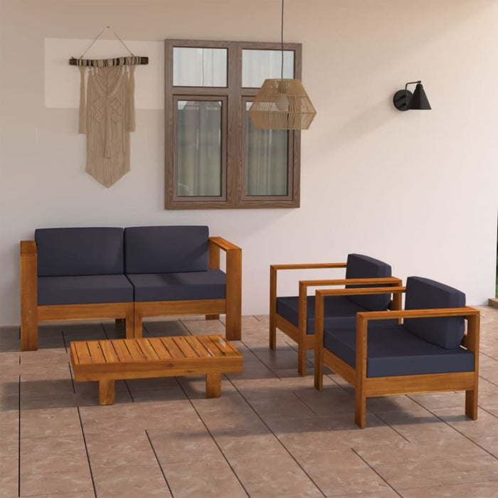 4 Piece Garden Lounge Set with Dark Grey Cushions Acacia