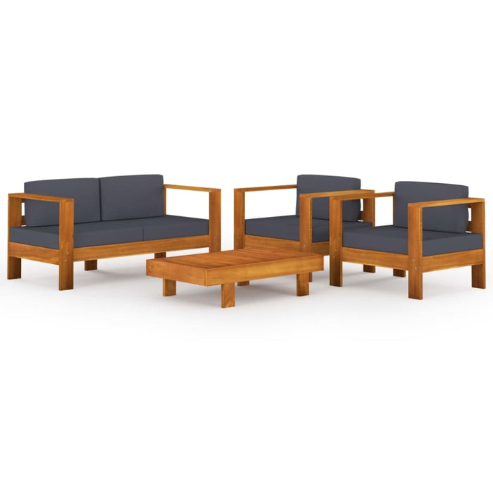 4 Piece Garden Lounge Set with Dark Grey Cushions Acacia