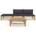 4 Piece Garden Lounge Set with Dark Grey Cushions Bamboo