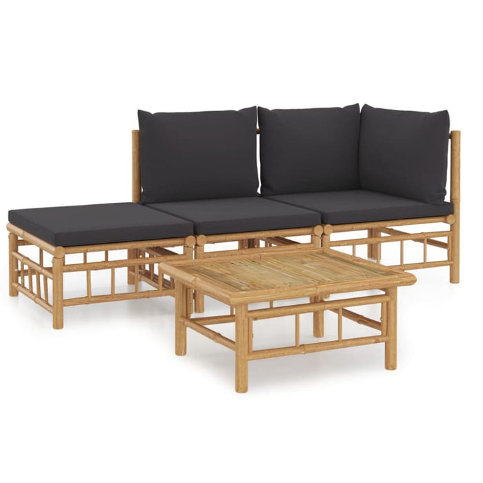 4 Piece Garden Lounge Set with Dark Grey Cushions Bamboo