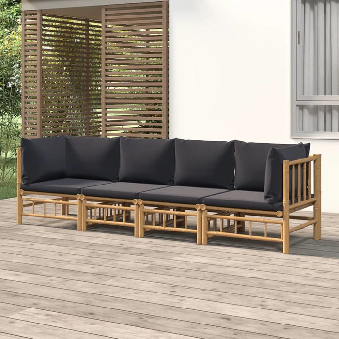 4 Piece Garden Lounge Set with Dark Grey Cushions Bamboo