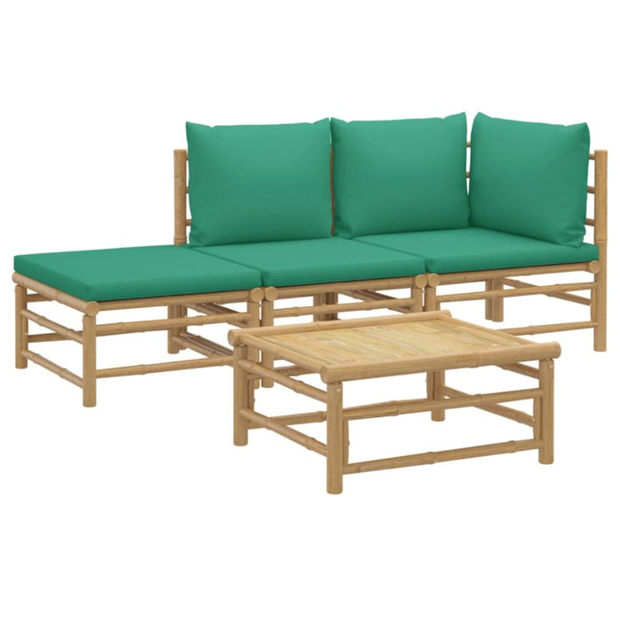 4 Piece Garden Lounge Set with Green Cushions Bamboo Toppoaa