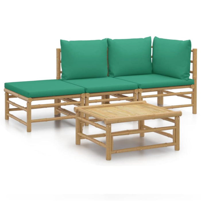 4 Piece Garden Lounge Set with Green Cushions Bamboo Toppoaa