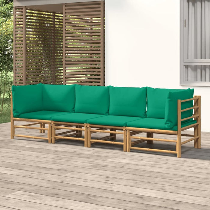 4 Piece Garden Lounge Set with Green Cushions Bamboo Toppopx