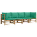 4 Piece Garden Lounge Set with Green Cushions Bamboo Toppopx