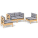 4 Piece Garden Lounge Set with Grey Cushions Solid Pinewood
