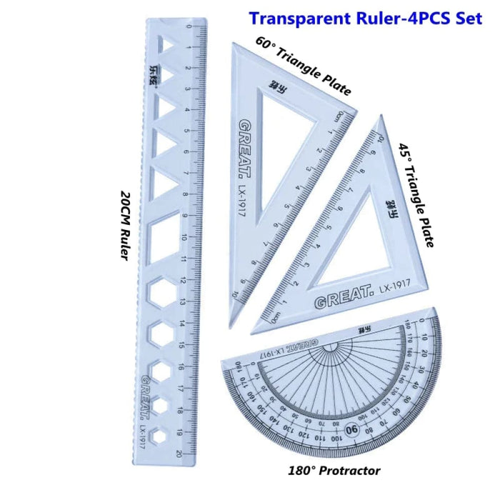 4 Piece Geometry Ruler Set