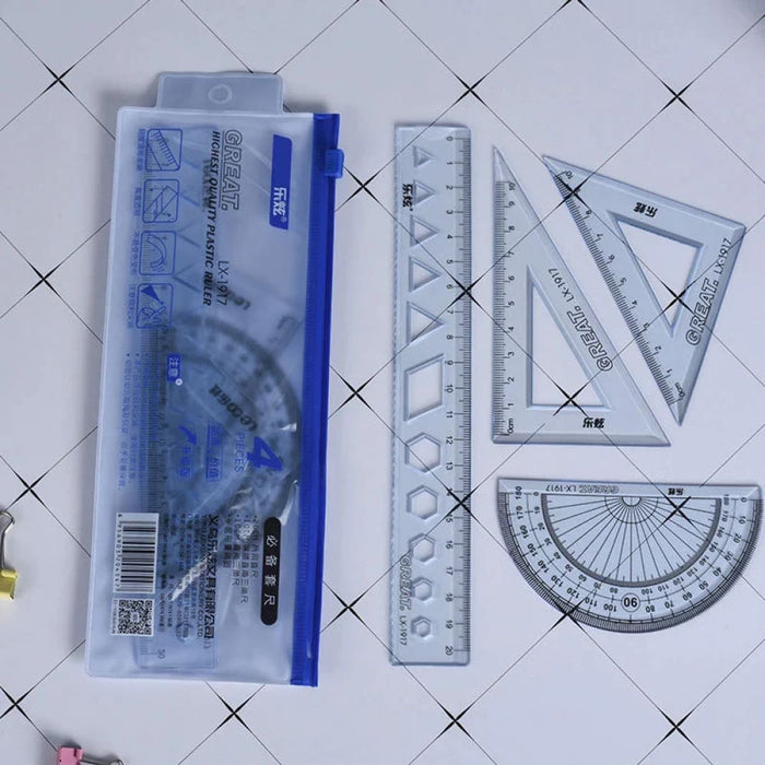 4 Piece Geometry Ruler Set