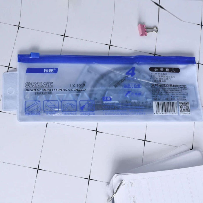 4 Piece Geometry Ruler Set