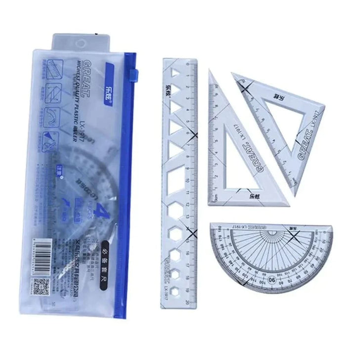 4 Piece Geometry Ruler Set