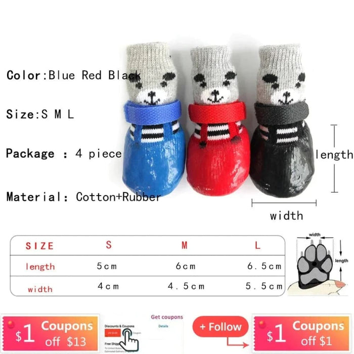 4 Piece Non Slip Snow Dog Shoes For Small Dogs And Cats