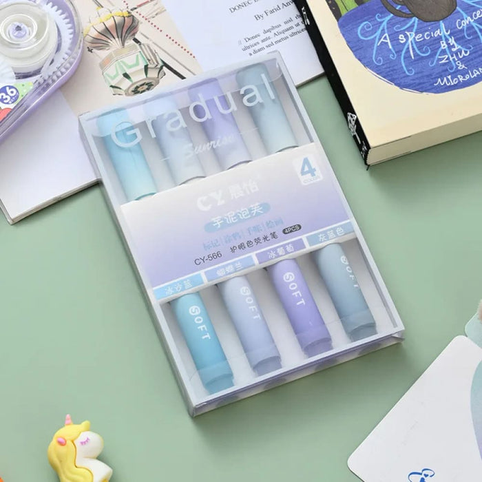 4 Pieces Kawaii Highlighter Pens Set Diy Spot Liner Marker