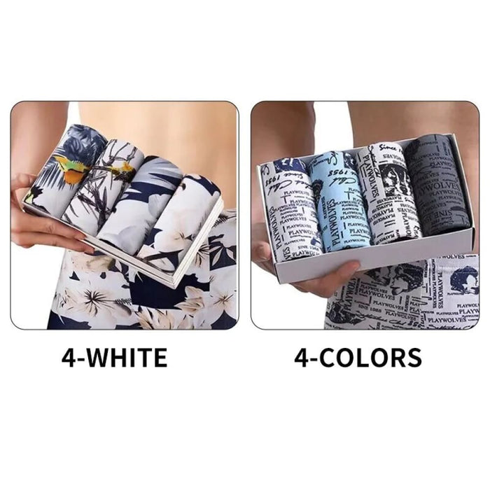 4 Pieces Soft Breathable Printing Boxers Shorts For Men