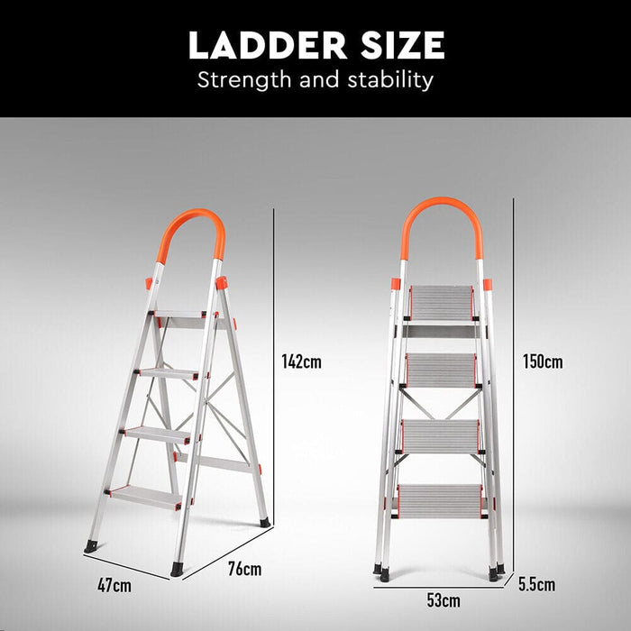 4 Step Ladder Multi Purpose Folding Aluminium Non Slip