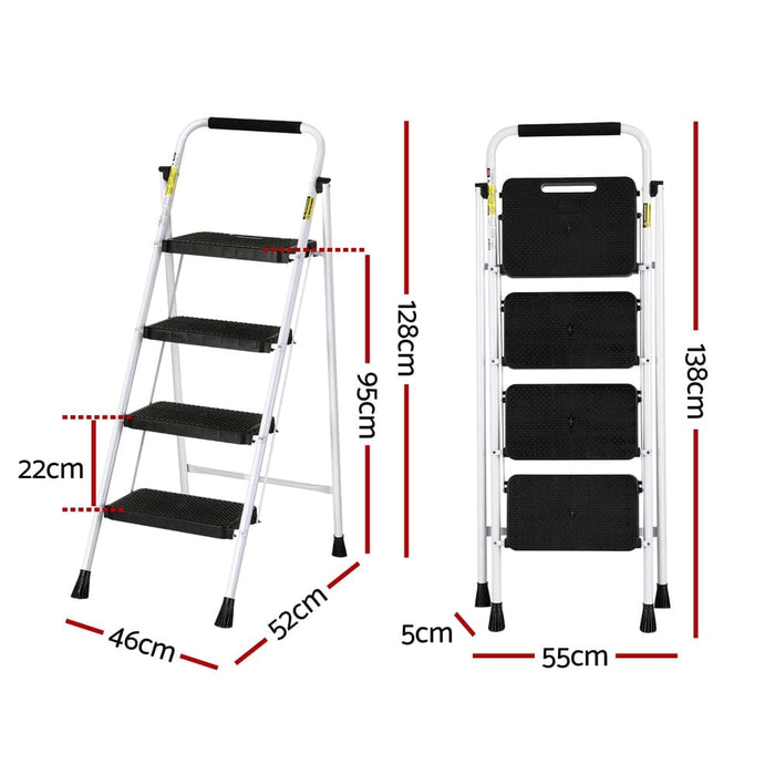 4 Step Ladder Multi-purpose Folding Steel Light Weight